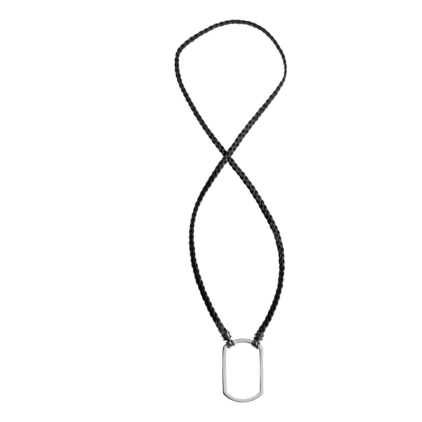 Black Flat Braided Leather with Gunmetal Plated Dog Tag