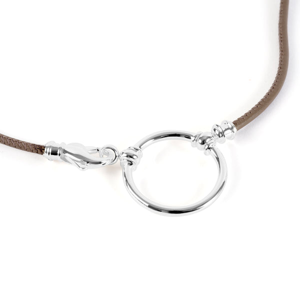 Earth Italian Stitched Leather with Silver Plated Loop & Clasp